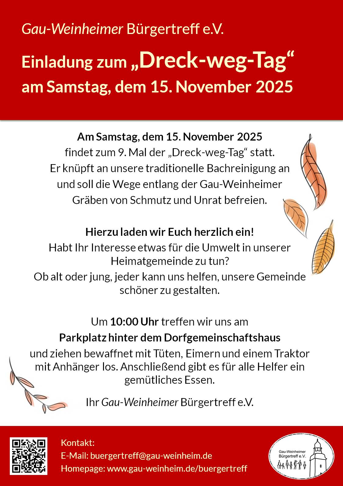 Dreck-weg-Tag 15.11.2025 - Gau-Weinheimer Bürgertreff e.V. Dreck-weg-Tag 15.11.2025 - Gau-Weinheimer Bürgertreff e.V.