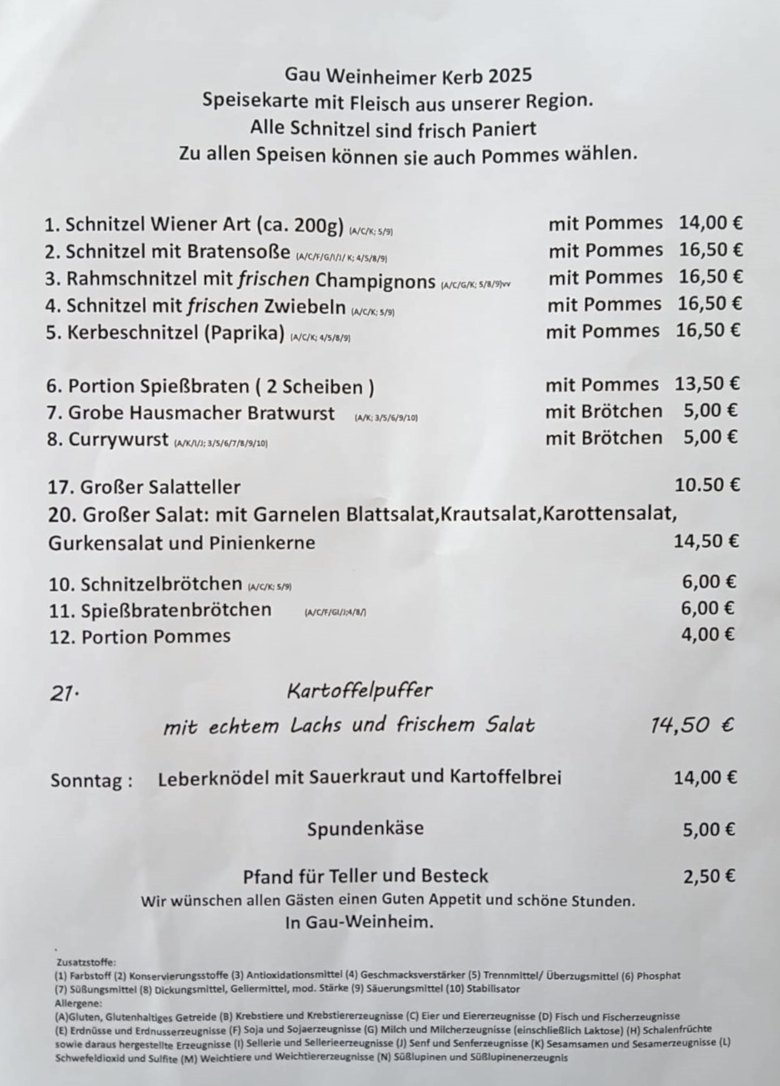 Speisekarte Gau-Weinheimer Kerb Speisekarte Gau-Weinheimer Kerb