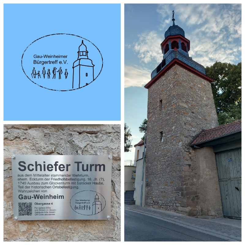 2022 gespendetes und montiertes Schild am Gemeindeturm